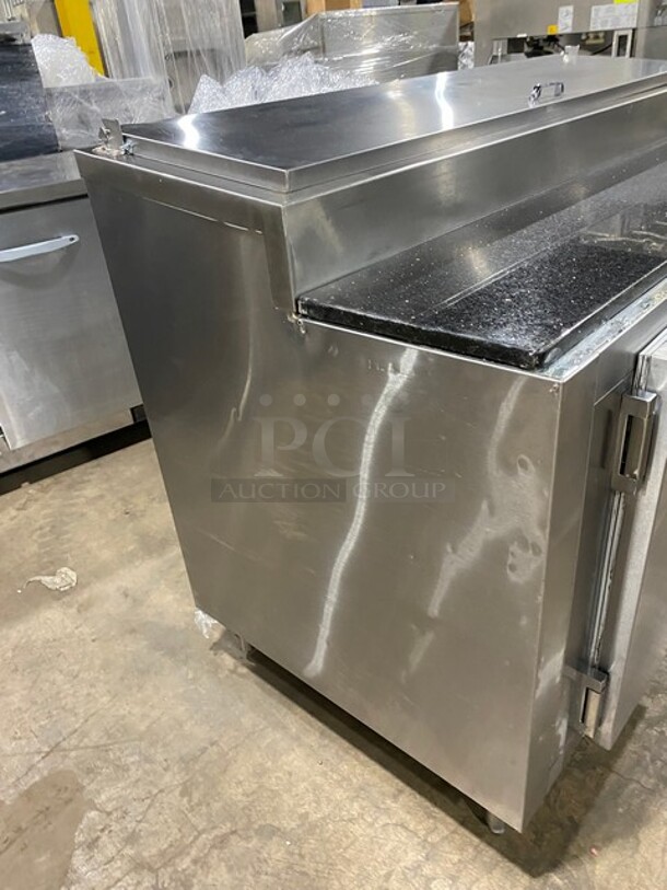 Custom Cool Stainless Steel Pizza Prep Table With 2 Door Underneath Storage! On Legs! - Image 2 of 11