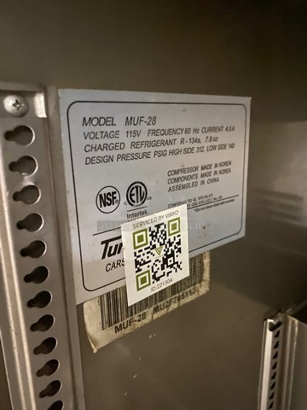 Turbo Air Commercial Single Door Lowboy/Worktop Freezer! With Poly Coated Racks! All Stainless Steel! Model: MUF28 SN: MU2F705113 115V 60HZ 1 Phase - Image 6 of 7