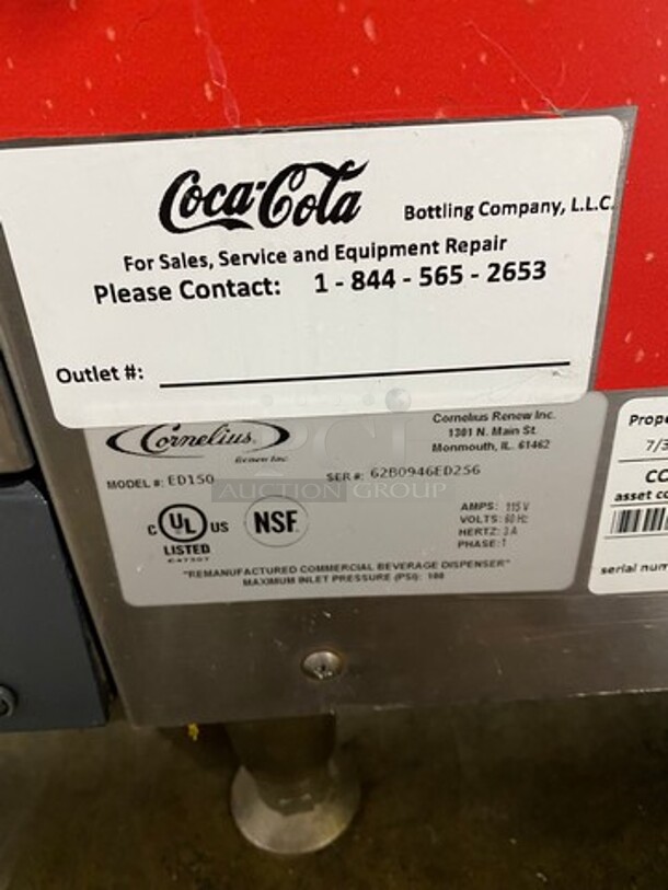 Cornelius Commercial 6 Spout And Ice Dispenser Beverage System! Model: ED150 SN: 62B0946ED256 115V 60HZ 1 Phase - Image 10 of 11