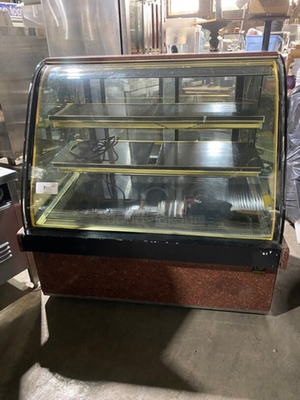 FAB! Kinco Refrigerated Bakery Display Show Case Merchandiser! With Front Curved Glass! With Marble Top & Bottom! With 2 Sliding Rear Access Doors! Model: 3 110V 60HZ 1 Phase