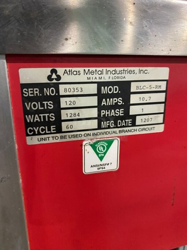 NICE! Atlas Metal Commercial 5 Bay Refrigerated Salad Bar/Cold Pan! With Sneeze Guard! With Lowering Prep Line! All Stainless Steel! On Casters! Model: BLC5RM SN: 80353 120V 60HZ 1 Phase - Image 7 of 9
