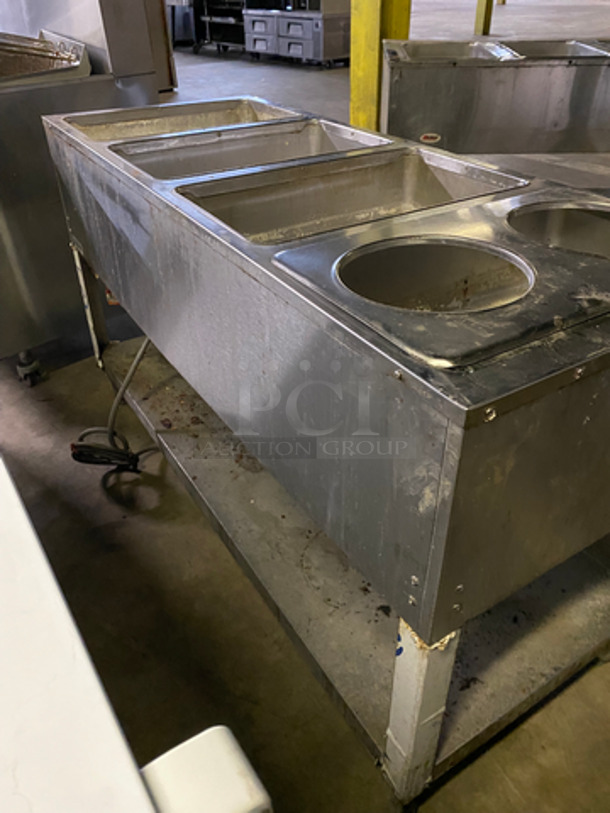 Duke 4 Well Steam Table! With Round Pan Adapter! With Storage Shelf Underneath! All Stainless Steel! On Legs! Model: E304M SN: 0214021 240V 60HZ 1 Phase - Image 4 of 10