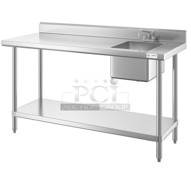 BRAND NEW SCRATCH AND DENT! Regency 600ST3072R 30" x 72" 16 Gauge Stainless Steel Work Table with Sink. No Under Shelf or Legs. - Image 1 of 5
