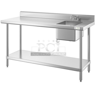 BRAND NEW SCRATCH AND DENT! Regency 600ST3072R 30" x 72" 16 Gauge Stainless Steel Work Table with Sink. No Under Shelf or Legs.