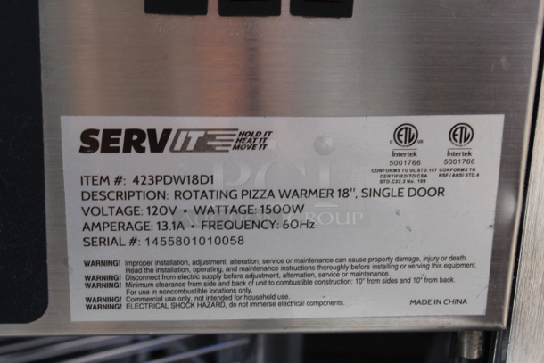 BRAND NEW SCRATCH & DENT! ServIt PDW18D1 18" Full-Service Pizza Warmer with 4-Shelf Rotating Rack. Glass is Broken. S/N: 145580010058 - Image 5 of 5
