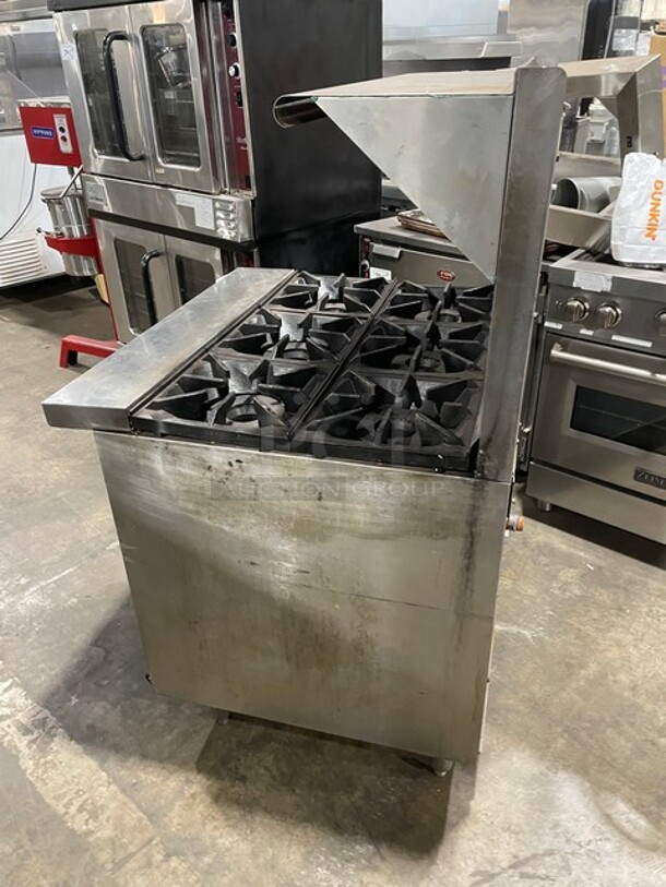 SWEET! Bakers Pride Commercial Natural Gas Powered 6 Burner Stove! With Full Size Oven Underneath! With Backsplash & Overhead Salamander Shelf! All Stainless Steel! On Legs! - Image 3 of 8