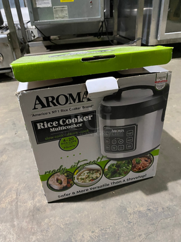 IN ORIGINAL BOX! Aroma Countertop Electric Powered Rice Cooker/ Slow Cooker! All Stainless Steel! Model: ARC-150SB 120V 1 Phase