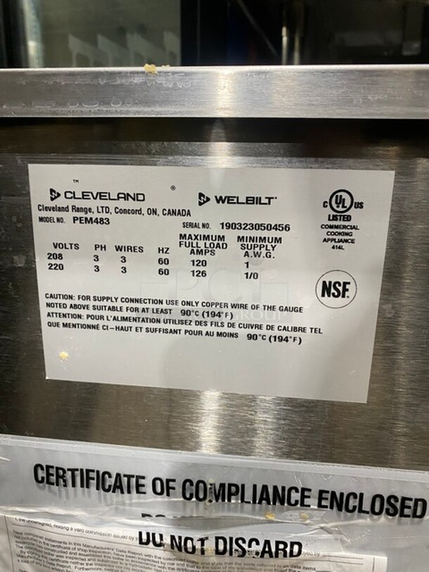 Sweet! LATE MODEL! Cleveland Stainless Steel Commercial Floor Style Electric Powered 3 Deck Pressure Steam Cabinet!! On Legs! MODEL PEM483 SN: 190323050456 208V 3PH! Working When Removed!  - Image 8 of 12