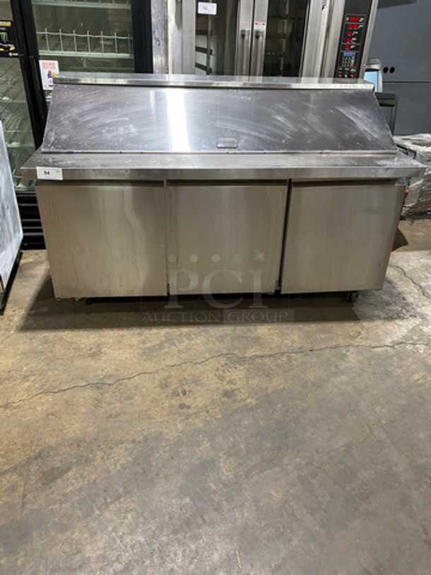 Avantco Commercial Refrigerated Mega Top Sandwich Prep Table! With 3 Door Storage Space Underneath! Poly Coated Racks! All Stainless Steel! Model: SCLM3E 115V 60HZ 1 Phase