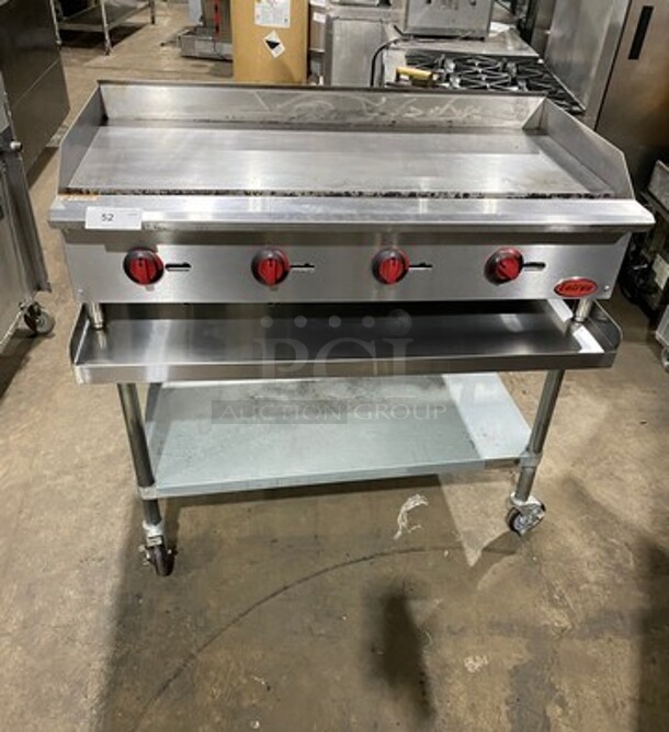 WOW! LATE MODEL! Entree Commercial Natural Gas Powered Flat Top Griddle! With Back And Side Splashes! On Equipment Stand! All Stainless Steel! On Casters! Model: GR48N SN: 21041176V - Image 1 of 9