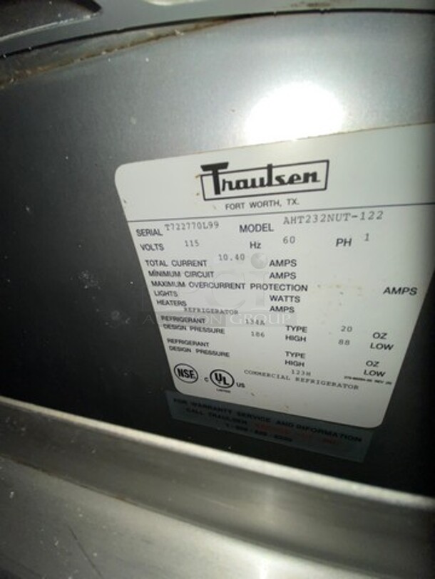 Traulsen Commercial 4 Split Door Reach In Cooler! With Poly Coated Racks And Built In Pan Racks! All Stainless Steel! On Casters! Model: AHT232NUT122 SN: T722770L99 115V 1 Phase - Image 7 of 12