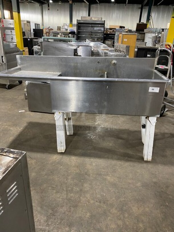 Commercial 2 Compartment Dish Washing Sink! With Single Side Drain Board! With Back Splash! All Stainless Steel! On Legs! - Image 1 of 6