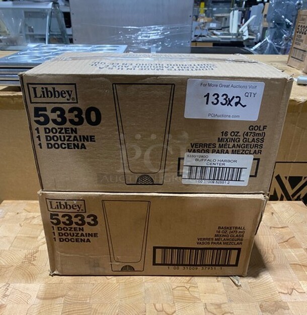 NEW! Libbey 1 Dozen Basketball 16oz Cooler Glass! 2x Your Bid! MODEL 5333 - Image 1 of 6