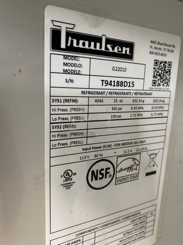 Traulsen 2 Door Reach In Freezer Unit! With Poly Coated Racks! All Stainless Steel! On Casters! NOT TESTED! Model: G22010 SN: T94188D15 115V 60HZ 1 Phase - Image 7 of 9