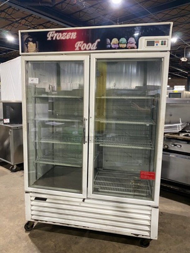 COOL! Turbo Air Commercial 2 Door Ice Cream Freezer! With View Through Doors! Poly Coated Racks! On Casters! Model: TGF49F SN: GF49107011 110/120V 60HZ 1 Phase