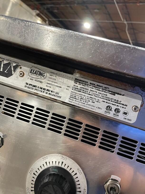 Keating Commercial Natural Gas Powered Countertop Mirror Shine Flat Griddle! All Stainless Steel! On Legs! Model: 24X30 SN: GG47067!  - Image 8 of 9