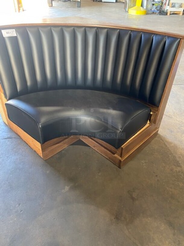 NEW! Single Sided Curved Black Cushioned Booth Seat! With Wooden Outline! Perfect For In The Corner Placement! Can Be Connected With Any Of The Booths Listed! 3x Your Bid! - Image 1 of 5
