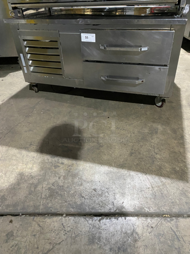 Leader Commercial 2 Drawer Chef Base/Equipment Stand! All Stainless Steel! On Casters! Model: LB48S/C SN: PU05M0037b 115V 60HZ 1 Phase