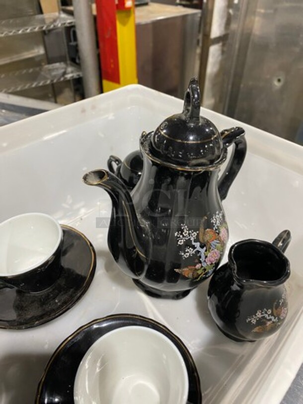 CUTE! ALL ONE MONEY! Complete Tea Set! Includes, Tea Pot With Lid, Sugar Bowl With Lid, Creamer Pitcher, 4 Teacups With Saucers! - Image 4 of 12