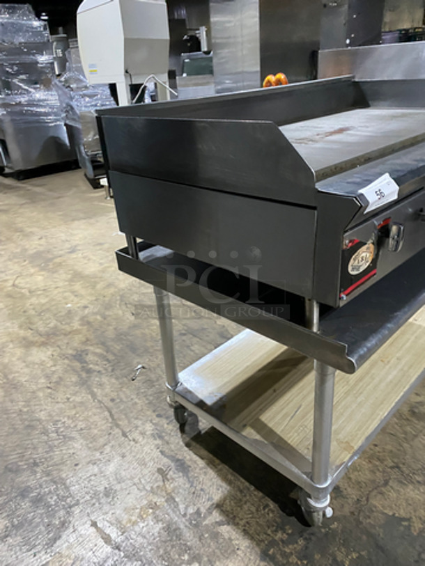 FAB! Commercial Countertop Natural Gas Powered Flat Top Griddle! With Back & Side Splashes! On Equipment Stand! With Underneath Storage Space! All Stainless Steel! On Casters! - Image 2 of 8