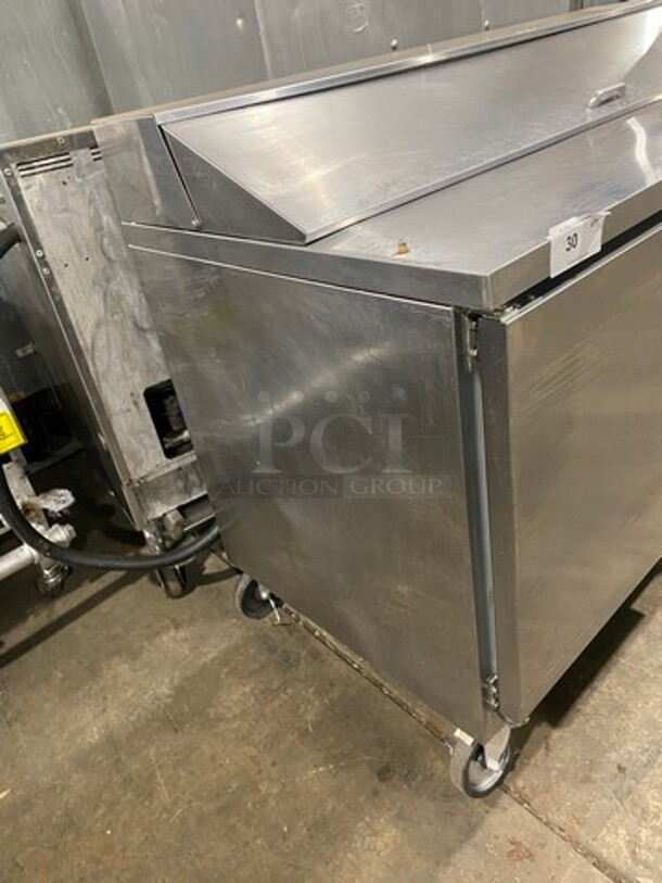 Beverage Air Commercial Refrigerated Mega Top Sandwich Prep Table! With 2 Door Storage Space Underneath! Poly Coated Racks! All Stainless Steel! On Casters! Model: SPE6016 SN: 10904853 115V 60HZ 1 Phase - Image 2 of 9