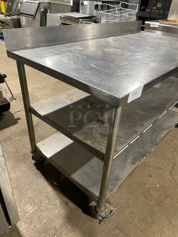 Stainless Steel Worktable With Back Splash And Double Undershelf! On Casters! - Image 2 of 7