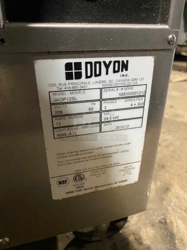 AMAZING! BEAUTIFUL!  Doyon Commercial Electric Powered Baking Oven And Proofer Oven Combo! With Steam Injection! With View Through Doors! With Metal Oven Racks! All Stainless Steel! On Casters! WORKING WHEN REMOVED! Model: JAOP12SL SN: 588350001212 208V 60HZ 3 Phase - Image 10 of 11