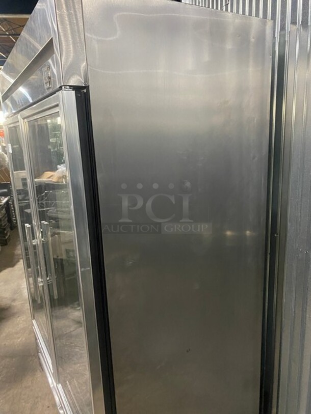 True Stainless Steel 2 Door Glass Display Cooler With Poly Racks!  - Image 4 of 8