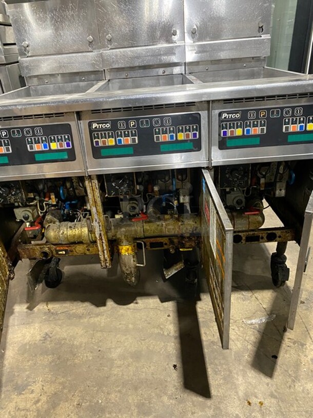 PITCO Soltice Series Frialator Stainless Steel Commercial Natural Gas Powered 3 Bay Deep Fat Fryer! Model:SSH60 Serial G12FC026375! On Commercial Casters! - Image 6 of 11