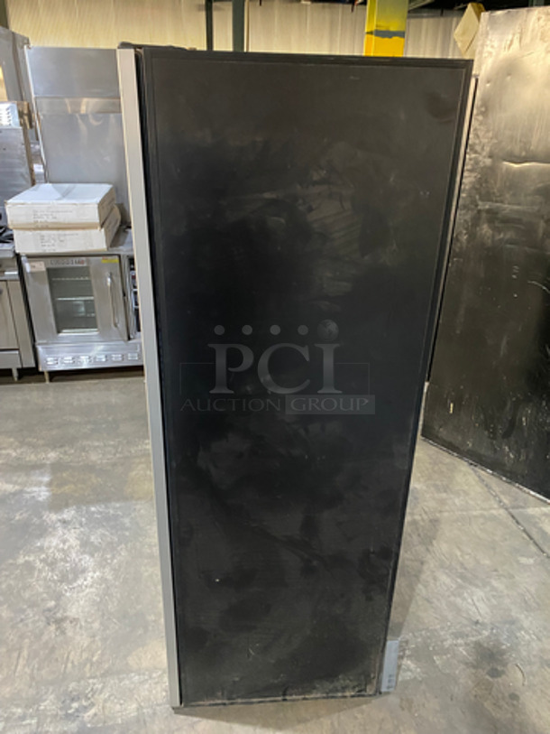 Euro Cave Commercial Refrigerated Single Door Wine Chiller Merchandiser! With View Through Door! With Wood Pattern Racks! NOT TESTED!  SN: 1091750 115V 60HZ - Image 3 of 8