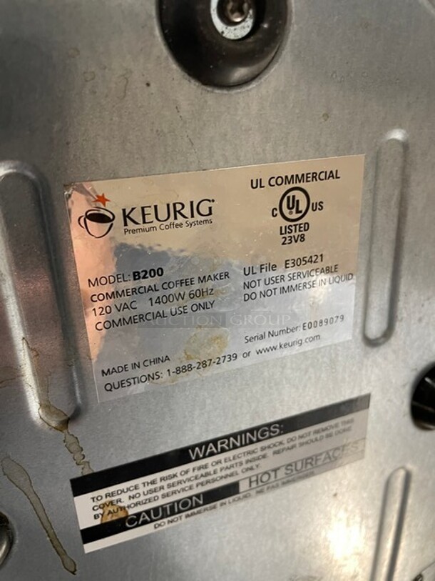 Keurig Countertop Coffee Brewing Machine! Model B200 Serial E305421! 120V! - Image 7 of 8