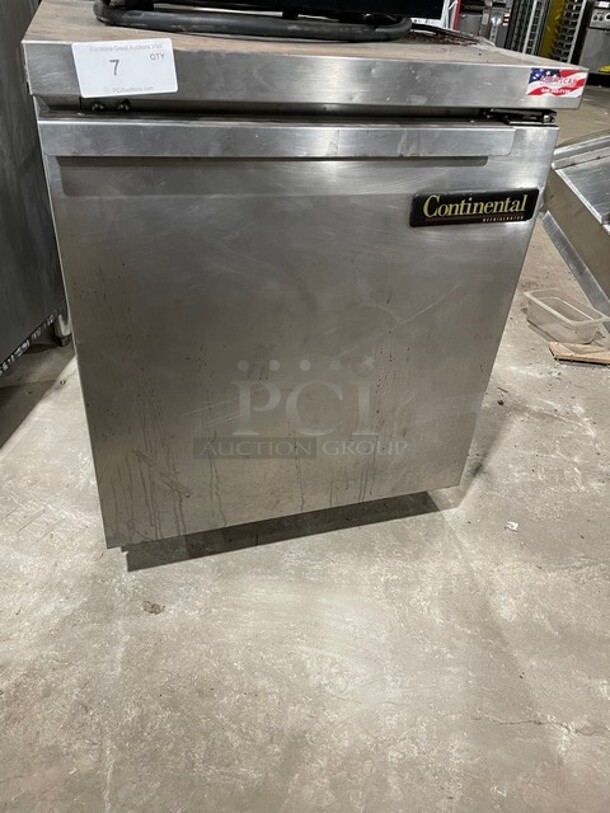 Continental Commercial Refrigerated Single Door Lowboy/Worktop Cooler! All Stainless Steel! With Metal Rack! On Casters! 115V 1 Phase! Model: SW27! - Image 1 of 7