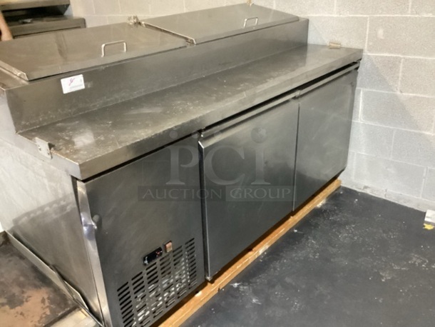 Stainless Steel 2-Door/ Multi Pan Top Drop In Refrigerated Prep Table. NOT TESTED
71x31x42-3/4 
 - Image 1 of 3