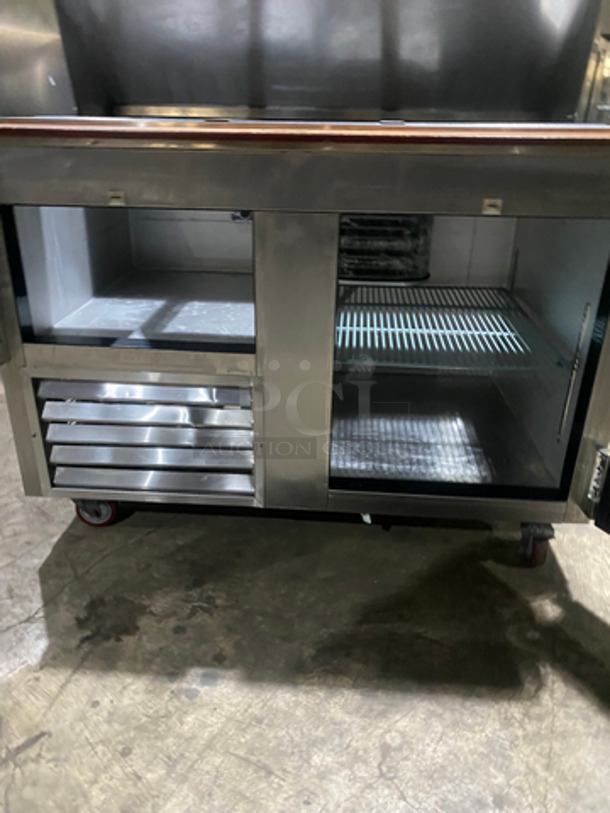 Leader Commercial Refrigerated Sandwich/Salad Prep Table! With Wooden Cutting Board! With 2 Door Storage Space Underneath! With Poly Coated Rack! All Stainless Steel! On Casters! Model: LM48 SN: GZ12M0807B 115V 60HZ 1 Phase - Image 5 of 9