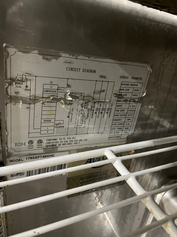 Avantco Commercial Refrigerated Mega Top Salad/Sandwich Prep Table! With 2 Door Refrigerated Storage Underneath! All Stainless Steel! With Full Sized Removable Cutting Board! With Poly Coated Racks! 115V! Model: 178SSPT48MHC! - Image 8 of 9