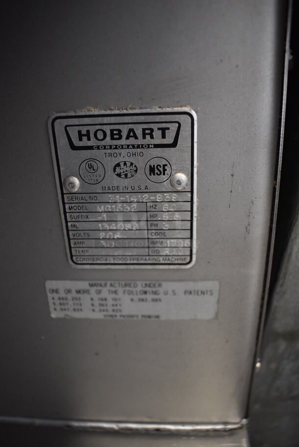 LIKE NEW! Hobart MG1532 Metal Commercial Floor Style Meat Mixer on Commercial Casters. 208 Volts, 3 Phase.  - Image 3 of 6