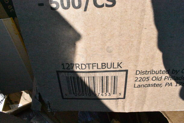 25 BRAND NEW Boxes Including 475DW30ROBK 30 Gallon Black Powder-Coated Metal Round Decorative Waste Receptacle, 130ROLLKFSSV Pre-Rolled Linen-Feel White Napkin and Silver Heavy Weight Plastic Cutlery Set, 50HT1 White Foam Hinged Lid Container, 127RDTFLBULK Choice Microwavable Translucent Customizable Recessed Fit Deli Lid - 500/Case, 795200CSTN1M Carnival King #200 2 lb. Cornerstone Paper Food Tray, 5002FC100 Choice 100 Sheet 2-Ply Facial Tissue Box - 30/Case, Dart C57PST1 ClearSeal Hinged Lid Plastic Container 6" x 5 13/16" x 3" - 500/Case, 612D3COMP Choice 8 1/2"x 6 3/8" 3-Compartment Oblong Foil Take-Out Container with Board Lid - 250/Case. 25 Times Your Bid! - Image 5 of 12