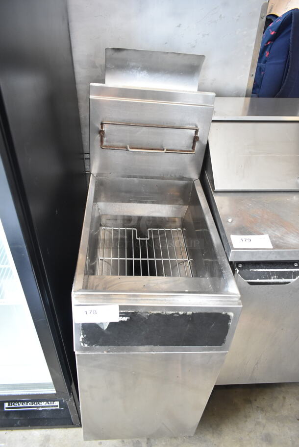 Frymaster GF40SD Stainless Steel Commercial Floor Style Natural Gas Powered Deep Fat Fryer. 122,000 BTU.  - Image 1 of 4