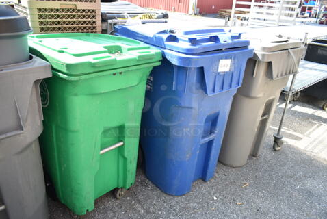 3 Poly Outdoor Trash Cans. 23x33x45, 24x34x36. 3 Times Your Bid!