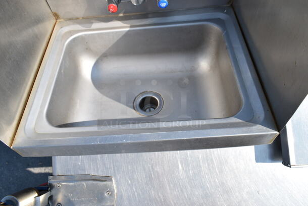 Stainless Steel Single Bay Wall Mount Sink w/ Faucet, Handles and Side Splash Guards.  - Image 4 of 6