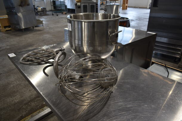 ALL ONE MONEY! Lot of BRAND NEW! Mixer Items; SUS 304 Stainless Steel Mixing Bowl, Whisk, Dough Hook and Paddle Attachment. Appears to be 30 Quart. - Image 3 of 9