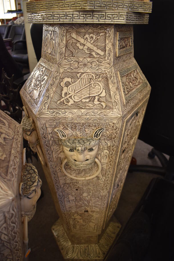 2 VINTAGE Hand Carved Chinese Bone Statues That Weave a Tale of Women Waiting for Their Warriors To Return Home and Warriors Being at War and Reminiscing About the Pleasures of Home. 2 Times Your Bid! - Image 9 of 10