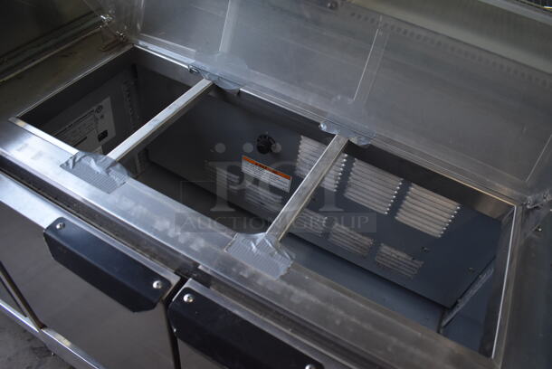 Stainless Steel Commercial Portable Shaved Ice Prep Station Stand w/ Beverage Air UCF20 Single Door Undercounter Freezer, Beverage Air UCR34Y 2 Door Cooler w/ Glass Top Case and Sneeze Guard on Commercial Casters. 208-250 Volts, 1 Phase. 85x30x73 - Image 10 of 12