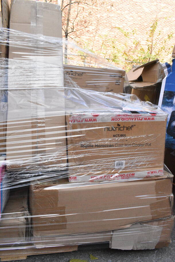 16 IN ORIGINAL BOX! Items Including NutriChef NCTJBUL Tagine Moroccan Cast Iron Cooker Pot, Pyle PPHP2835B Dual 8 Inch Portable Speaker, NutriChef NCSPT14Q Stainless Steel Cookware Stockpot - 14 Quart, Heavy Duty Induction Pot. 16 Times Your Bid!  - Image 3 of 8