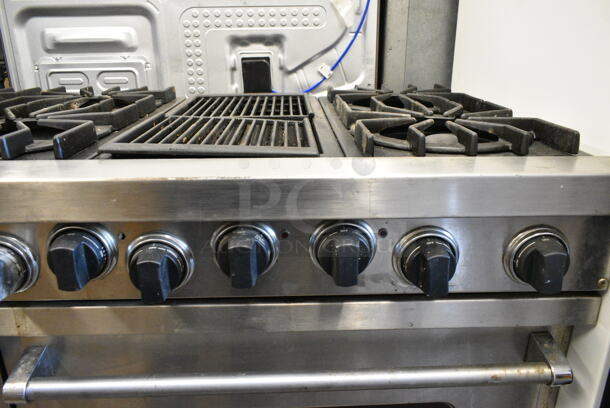 Viking Stainless Steel Natural Gas Powered 6 Burner Range w/ Charbroiler and 2 Ovens.  - Image 11 of 11