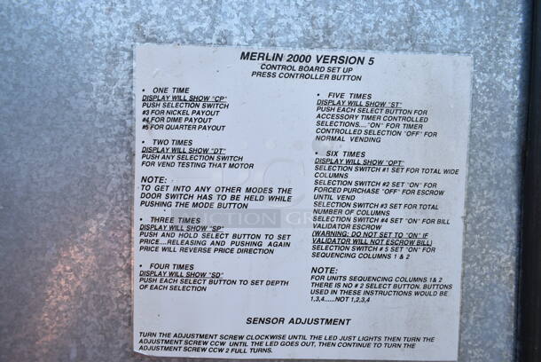 Merlin 2000 Version 5 Metal Commercial Can Vending Machine w/ Key, Bill Acceptor and Change Dispenser. Tested and Working! - Image 6 of 6
