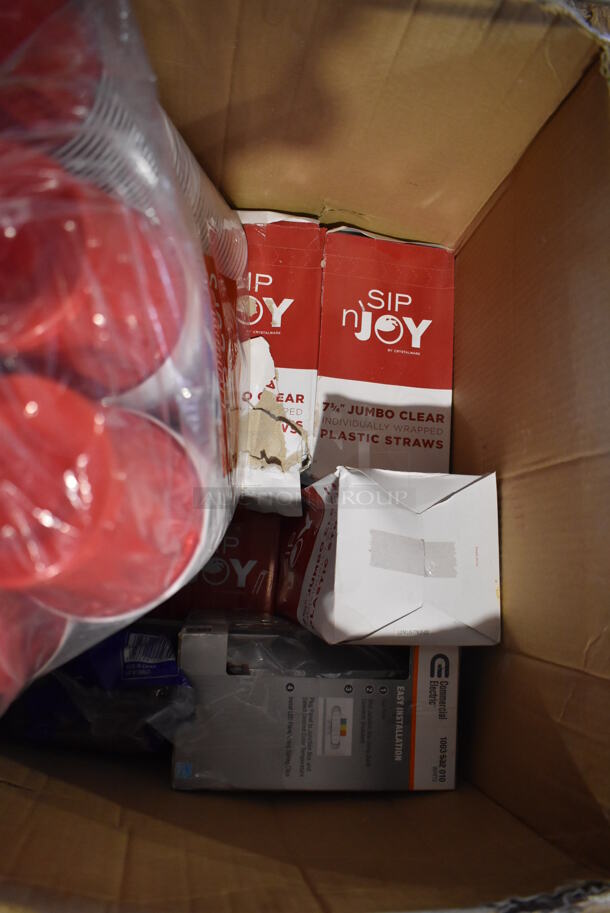 ALL ONE MONEY! Lot of 3 Tiers Worth of Various Items Including Disposable Cups, Lids, Receipt Printer Rolls and Mop Heads - Image 5 of 12