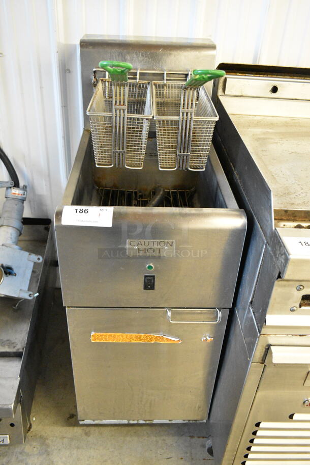Frymaster SR14ESD Stainless Steel Commercial Floor Style Electric Powered Deep Fat Fryer w/ 2 Metal Fry Baskets.  - Image 1 of 4