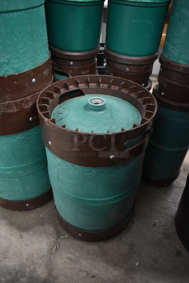 3 Green Half Size Barrel Kegs. 3 Times Your Bid! - Image 2 of 4