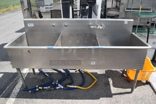 Stainless Steel Commercial 3 Bay Sink w/ Faucet and Handles. Bays 23x23x12 - Image 1 of 8